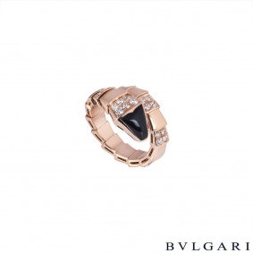Bvlgari Rose Gold Diamond and Onyx Serpenti Ring Bvlgari Rose Gold Diamond and Onyx Serpenti Ring
